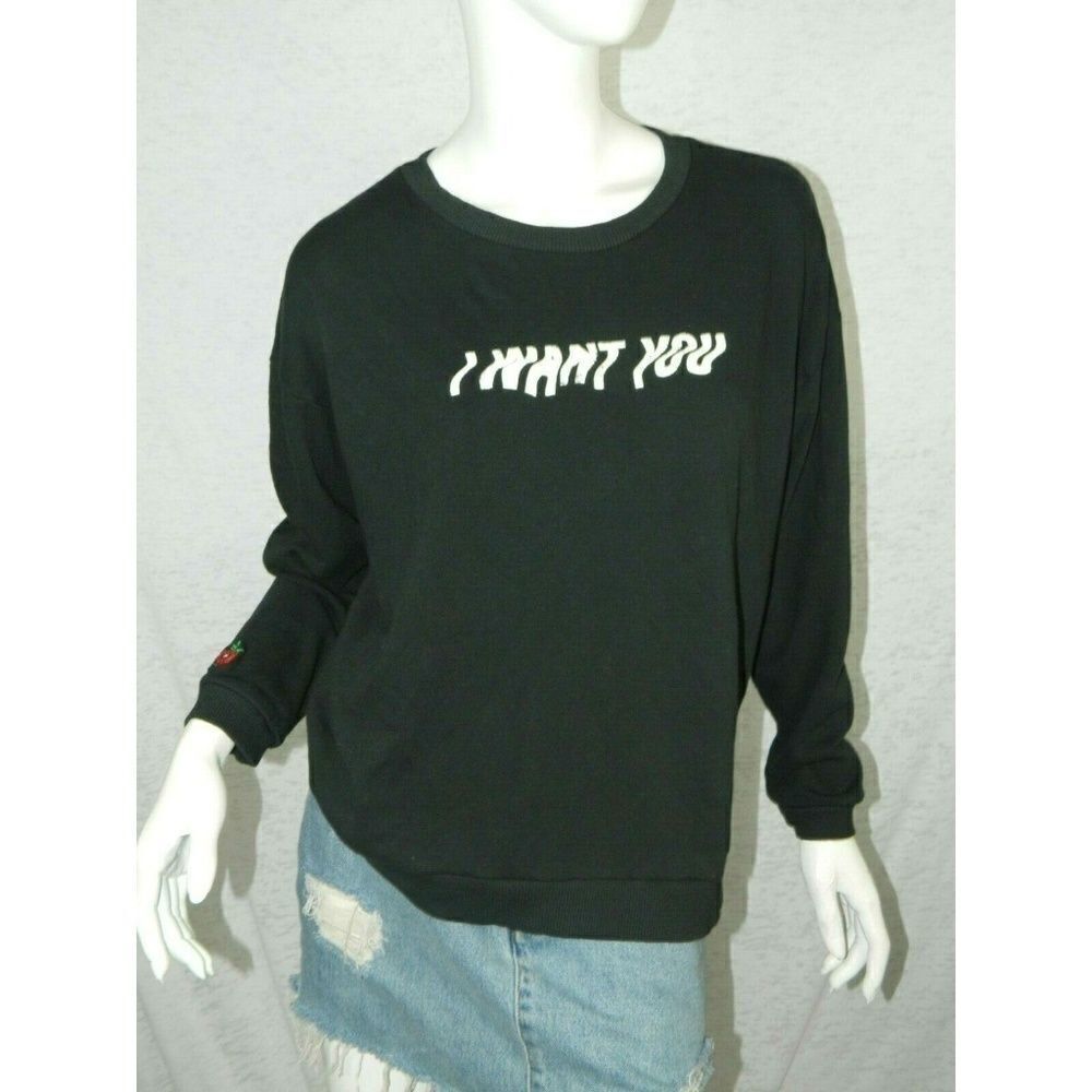 LNA‎  Sweatshirt Black Super Soft Wavy Graphic "I Want You" Size Small